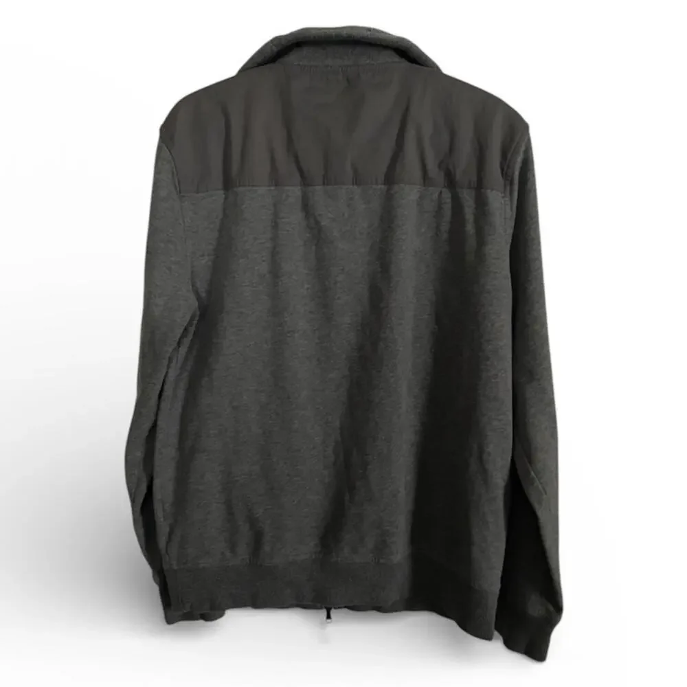 Banana Republic Men's Jacket Large Gray Cotton Full Zip Up Collar Neck Pockets